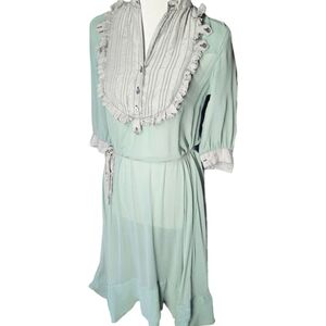 Bolongaro Trevor 100% Silk Sheer Sage Green Lolita Dress size Small
